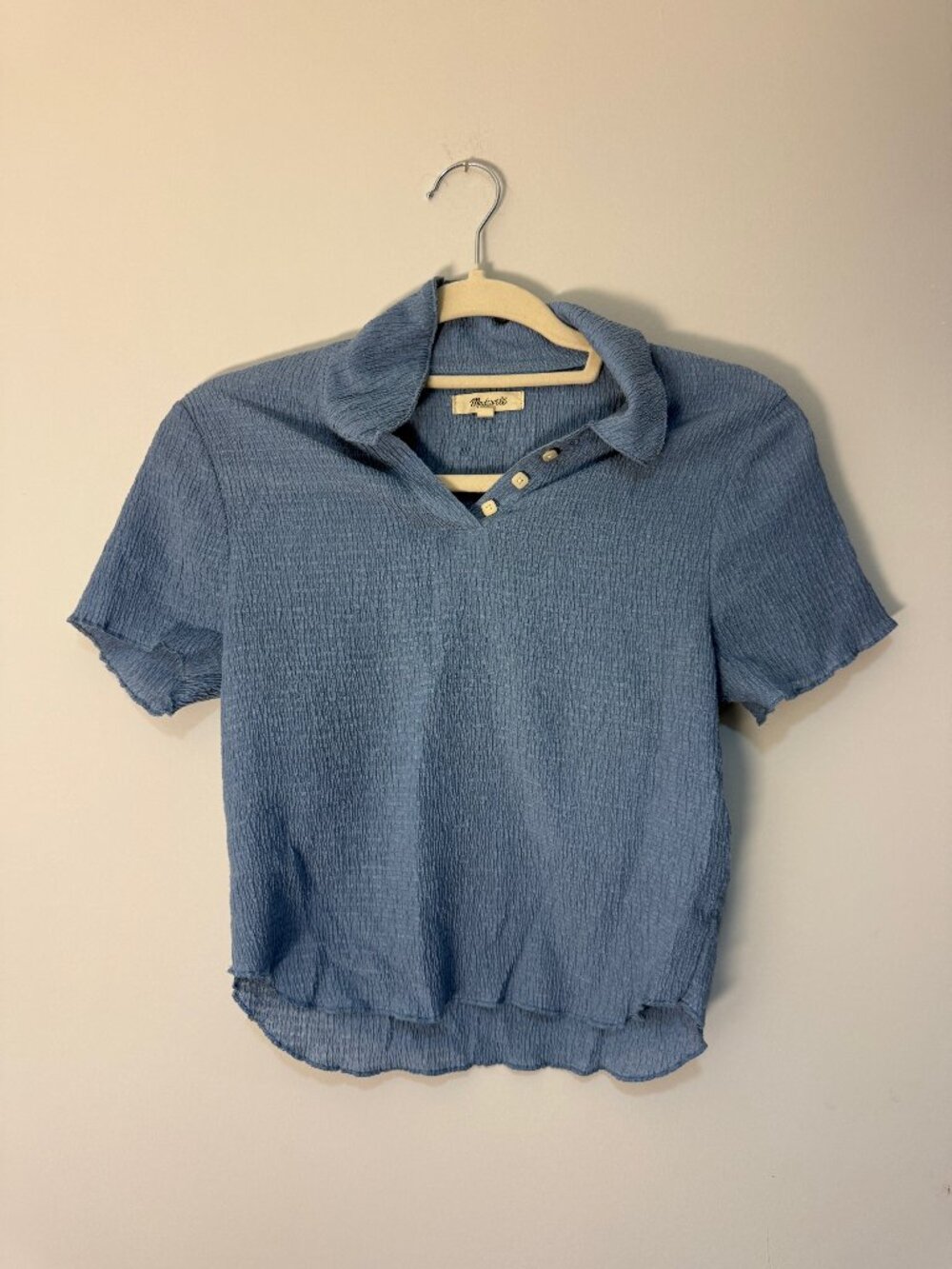 Madewell Blue Textured Crinkle Crop Top
